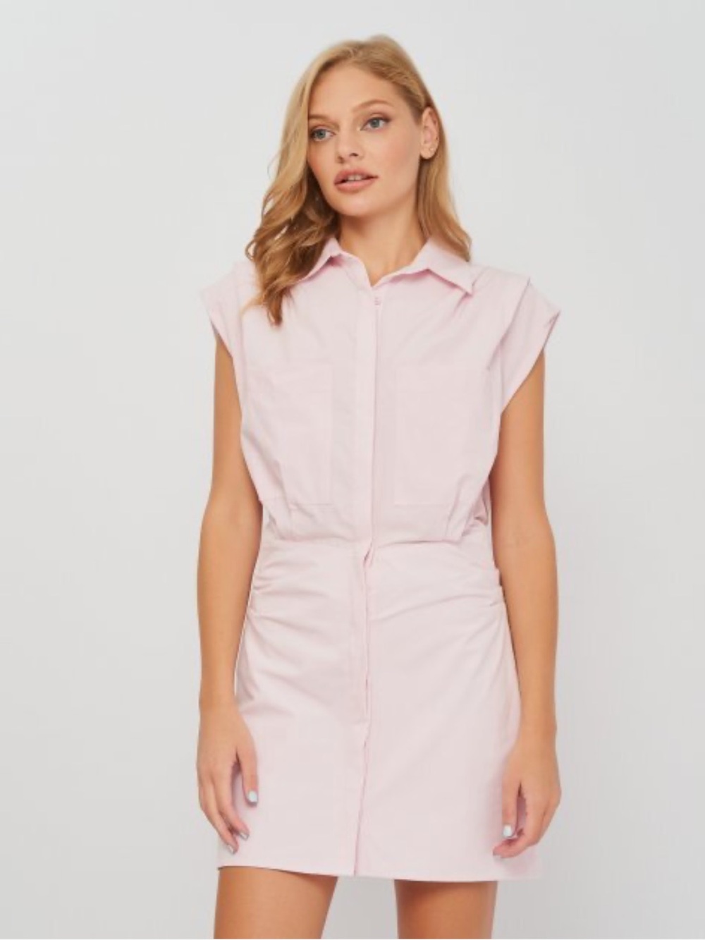 ZARA POPLIN DRESS WITH GATHERED DETAIL PINK 100% COTTON SIZE small - Picture 1 of 16